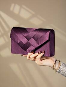 时尚塔夫绸装饰晚装手拿包，信封式，单肩包 - 紫色 - 查看 3