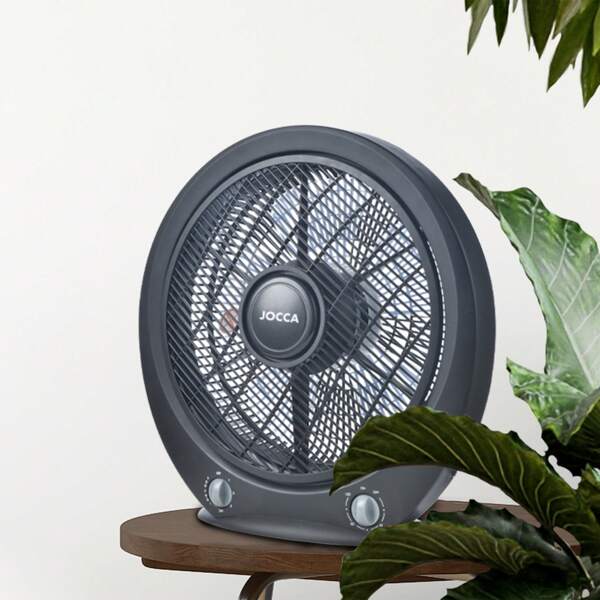 Jocca Ventilador de caixa branca JOCCA de 30 cm, com 3 velocidades, 5 pás, difusor giratório 360º, timer de 1h com desligamento automático, design compacto, potente e silencioso, ideal para casa ou escritório, fácil de transportar, disponível em preto e branco, potência de 45 W