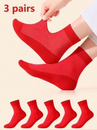 3 pares de calcetines de malla roja transpirables para mujer, suaves y cómodos, calcetines finos de verano tipo tripulación, adecuados para uso diario