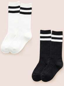 2 Pairs Of Children's Socks For All Seasons Ins Parallel Bar Calf Socks Versatile Student Socks Sports College Style Tube Socks Suitable For Daily Life