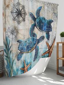 1pc/4pcs Sea Turtle, Sea Star, Seaweed, Coral Pattern Multifunctional Bathroom Waterproof Shower Curtain With 12pcs Hooks, Bathroom Non-Slip Mat, U-Shape Floor Mat And Toilet Lid Cover, Bathroom Set For All Scenarios Bathroom Accessories Back To School