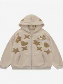 Harajuku Y2k Street Hoodie Hiphop New Retro Hoodie Men's Oversized Autumn Hoodie  Letter Coat  Zipper  Pocket  Drawstring - 杏色 - 查看 2