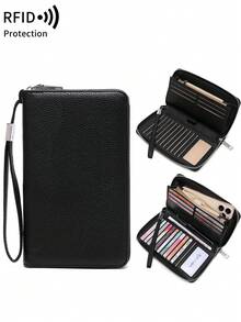 MIYIN 时尚复古豹纹/牛纹多功能大容量三折信用卡夹，男女通用，RFID屏蔽钱包，可放置信用卡/身份证/硬币/现金/收据，商务休闲荔枝纹压花拉链口袋手拿包，生日礼物，周年纪念日防盗钱包，日常钱包，钱包，长钱包，腕带钱包，防盗钱包 - 彩色 - 查看 15