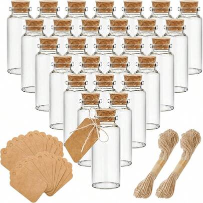 10/20 包 30 毫升软木塞玻璃瓶，许愿瓶带个性化标签和细绳，迷你瓶，用于 DIY 工艺品、婚礼派对礼物