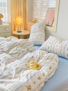 4 件套床上用品套装，双面设计床单、羽绒被套和 2 个枕套，柔软超细纤维面料，温暖舒适，适用于卧室、宿舍、所有季节