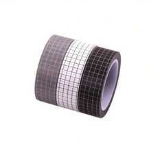 3 Rolls Solid Color Grid Washi Tape, Writable Paper Masking Tapes For DIY Scrapbooking, Arts And Crafts, Party Decorations, Gift Packing Box Sticker, School Supplies,Back To School