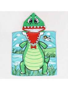 1pc Cartoon Kids Hooded Bath Towel, Made Of Polyester, Absorbent & Warm Bathrobe, Baby Beach/Surf Poncho, Unisex Children Swimming Robe, Classic Printed Design Series - Multicolor - View 2