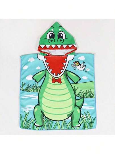 1 pieza Albornoz con capucha para niños con diseño de dibujos animados, hecho de poliéster, absorbente y cálido, poncho de playa/surf para bebés, bata de baño unisex para niños, serie de diseños impresos clásicos