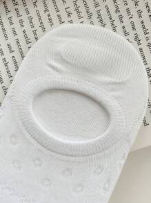 5 Pairs Women Solid Color Boat Socks, Invisible Silicone Non-Slip Breathable Hollow Out Thin Casual Socks