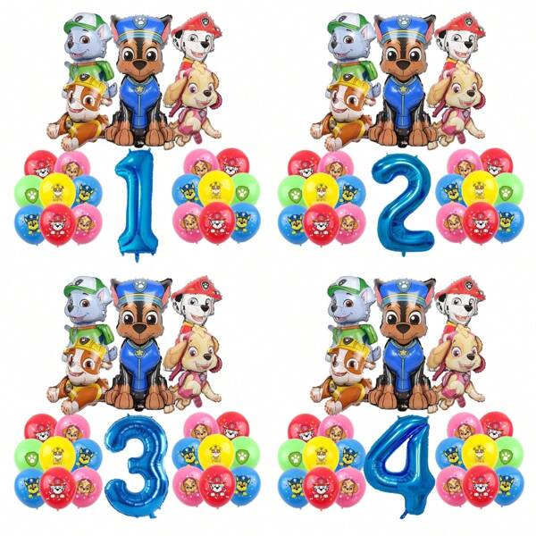 Paw Patrol Globos de látex con el diseño de Paw Patrol, globos de número de lámina, decoraciones para fiesta de cumpleaños. Combinación de globos de "Feliz cumpleaños" perfecta para regalos de cumpleaños de adultos, decoración de pared para fiestas