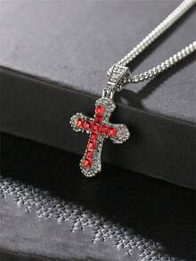 时尚嘻哈风格钛钢长项链，男女通用十字架吊坠毛衣链，水晶十字架吊坠项链返校万圣节配饰朋克 - 彩色 - 查看 5