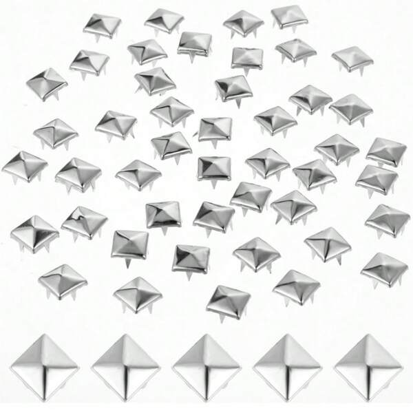50/100 Stücke quadratische Pyramidennieten, 10mm 4-Zacken Nägel, Punk Rock Niet Spots, für Taschen, Schuhe, Lederhandwerksarbeiten (Silberfarbe)