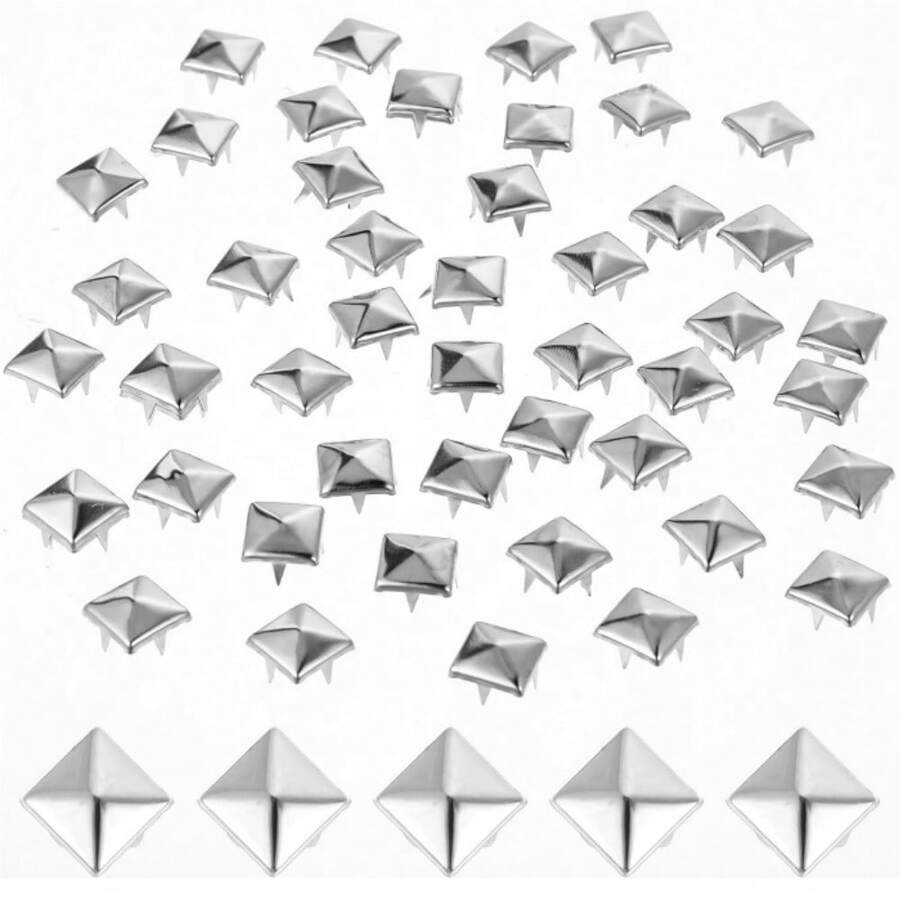50/100pcs Square Pyramid Studs, 10mm 4-Prong Nailheads, Punk Rock Rivet Spots, For Bags, Shoes, Leather Crafts (Silver Color)