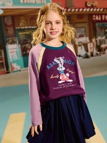 ASK JUNIOR Sudadera estilo pullover de cuello redondo con mangas largas y diseño de parches de colores contrastantes, cómoda para niñas preadolescentes, para el otoño - Burdeos - Ver 7
