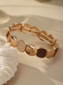 Elegant Vintage Minimalist Style Elastic Zinc Alloy Bracelet For Women - KC Gold Plated Oval Glossy & Matte Design, Versatile For Daily Wear, Formal Events, Sophisticated Gift
