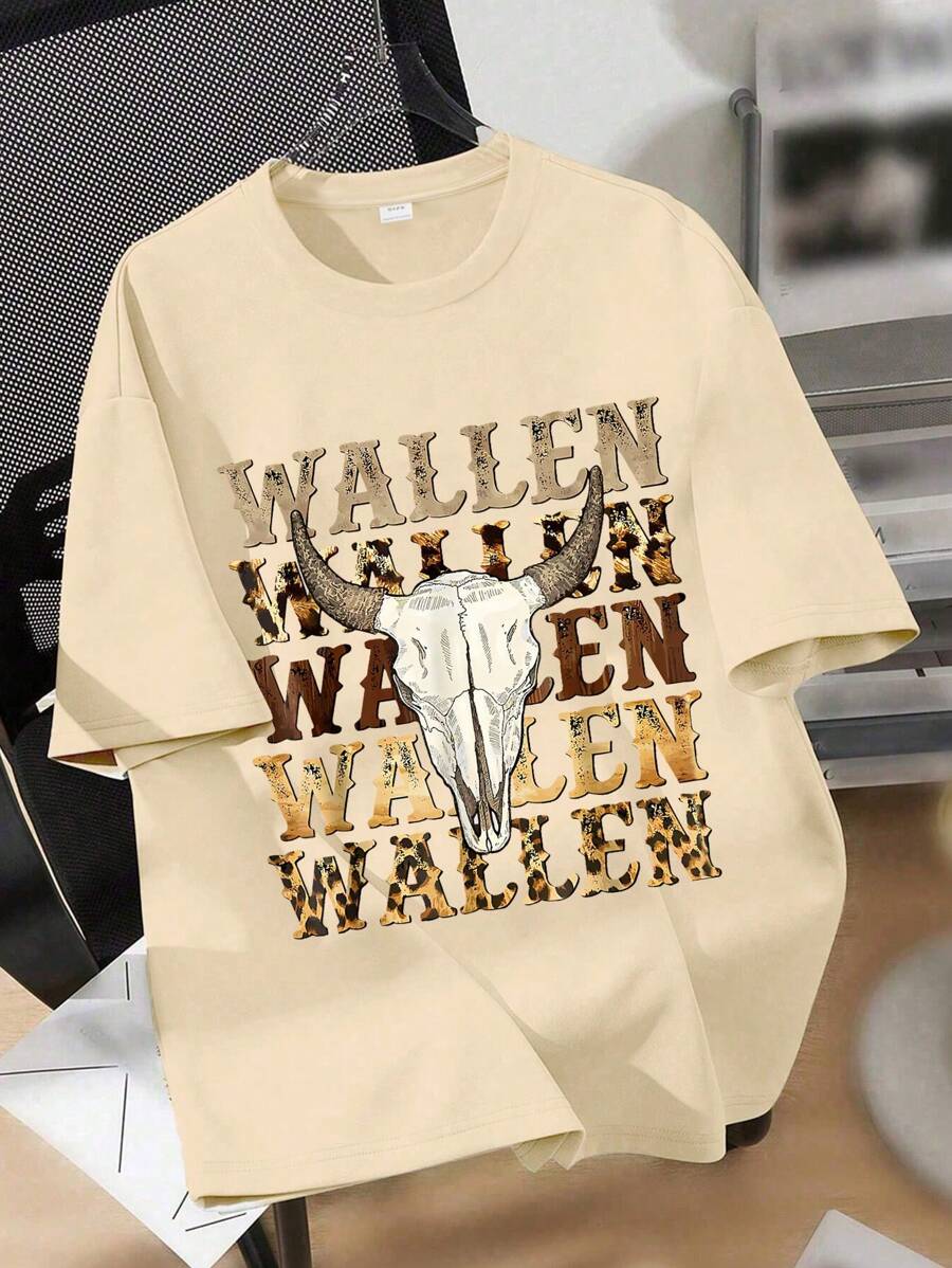 Tween Boy Personalized Simple Childlike Five-Pointed Star Black Bull Head Cartoon Letter Slogan Print Pullover Round Neck T-Sleeve Summer New Boys Clothes Kids