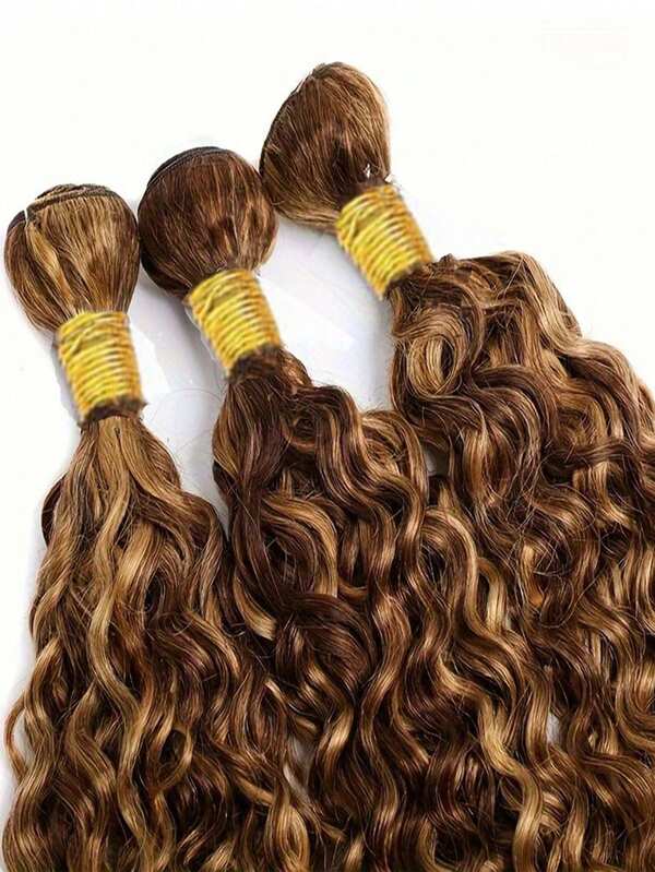 Ombre Bundles Brazilian Virgin Water Wave Human Hair Extensions - P4/27 Highlighted Brown Hair For Longer Fuller Look Ombre Curly Wave Human Hair Bundles 1 Pc Or 3Pcs