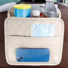 Car Seat Back Organizer,  PU Leather Vehicle Backseat Hanging Storage Pocket,  Multipurpose Auto Travel Essentials Accessories For Kids & Adults,  Universal For Most Cars (Beige)