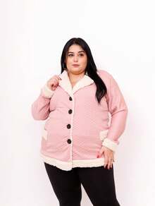 Women's Plus Size Coat With Button Plush Winter Thick Long Sleeve - 乾枯玫瑰色 - 查看 1