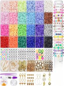 24 Farben Polymer Ton Perlen Boho Stil Freundschaftsarmband mit Anhängern, DIY Frauen Handwerks Geschenk Armband & Schmuckherstellung