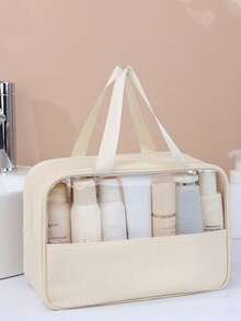 3pcs Set - 1 Waterproof Summer Travel Cosmetic Bag, Multi-Functional Makeup Organizer Bag, Portable Travel Storage Bag For Skincare, Cosmetics, Makeup Brushes, Eyeshadow Palette, Foundation, Lipstick, Jewelry, Bridesmaid Gift, Mother's Day Gift Beach Bag,Toiletry Bag Back To School - White - View 9