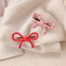 2pcs Minimalist Polka Dot Pink Bow Claws, Versatile Fashion Claw Clips, Cute Hair Accessories For Bangs & Flyaways