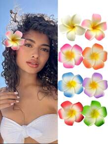 1/4 piezas Pasadores para el cabello con flor hawaiana para mujeres, 4 piezas de pasadores con flores artificiales, pasadores con flores de Plumeria Hibiscus para vacaciones, fiestas en la playa, accesorios para el cabello con flores tropicales para niñas en días festivos, pasadores con forma de oreja de gato
