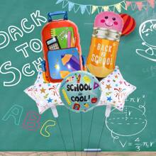 5pcs Back To School Theme Foil Balloons Set, Backpack & Stationery Shape Balloons For Back To School Decorations, Classroom & Campus Decor