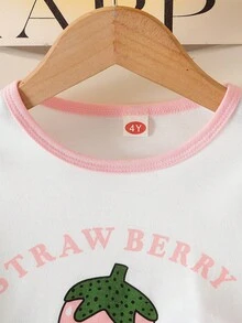 2 件套女童休闲樱桃印花上衣和简约百搭短裤套装 - 淺粉色 - 查看 3