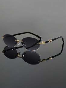 Frameless Fashion Glasses For Men And Women, Y2K Retro Round Frame Design Glasses, Suitable For Party, Holiday, Summer Vacation Outfits