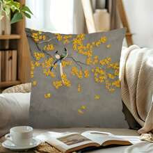 2 pièces Housse de coussin avec motif fleur de Ginkgo et oiseau, style antique chinois, décoration de pièce, coussin de canapé, décoration de coussin, décoration douce pour salon et chambre à coucher