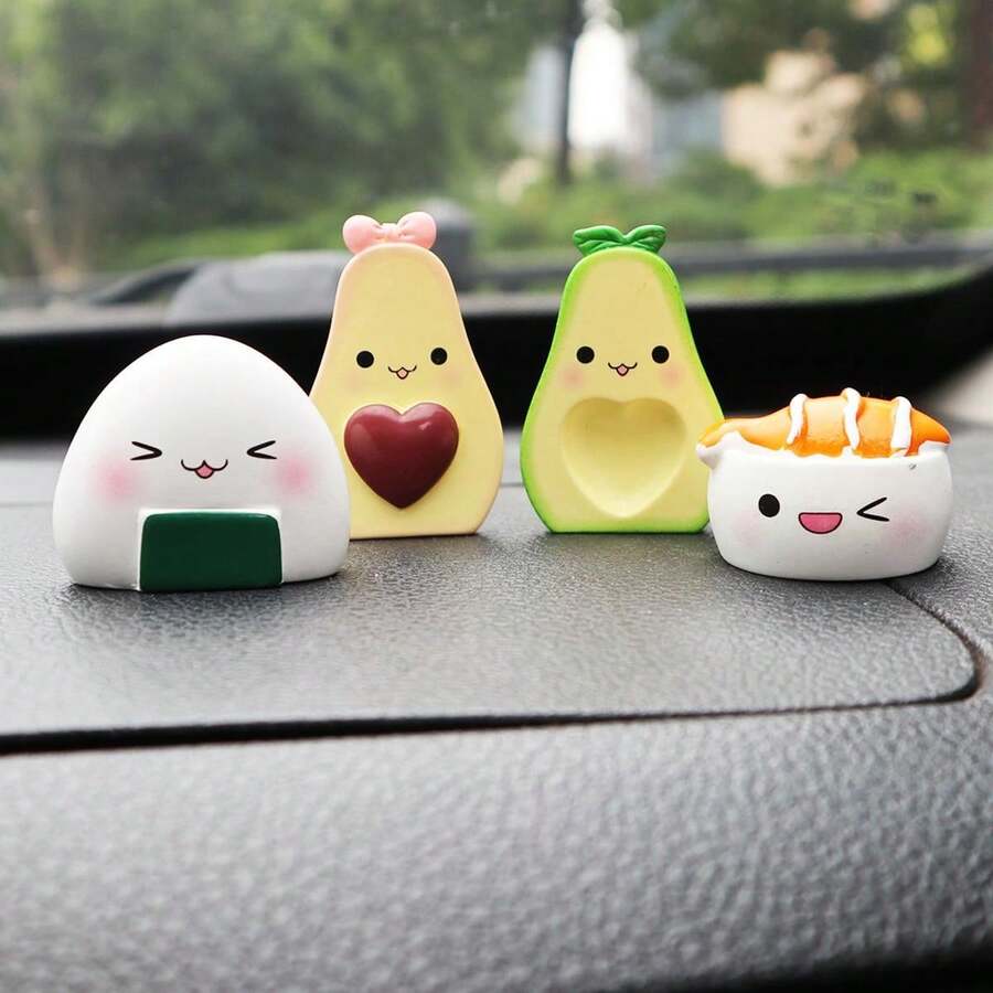 4件装车载卡通微景观苔藓多肉油果饭菜卷白色寿司装饰