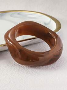 1pc Tie-Dyed Resin Square Geometric Coffee Color Asymmetrical Wide Colorful Vintage Bangle Bracelet, Women Jewelry For Daily And Evening Wear