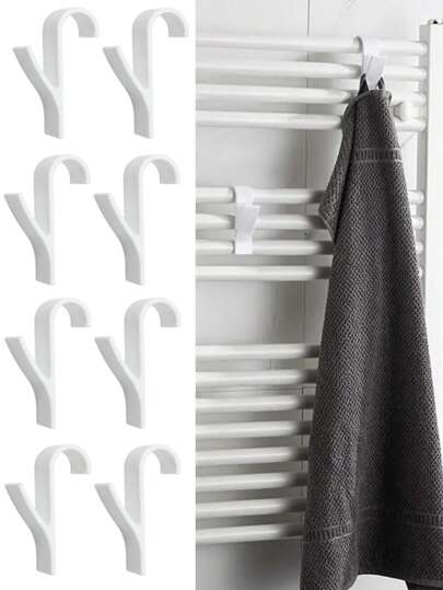 4/8 Stücke Set Badheizkörper-Haken, Bademantelhalter, Heizelement-Haken, Badezimmer-Aufbewahrungsregal Kleiderhaken Zubehör, zylindrischer Heizelement-Kleiderhaken, einfache Wandmontage, platzsparend, stabiler Badheizkörper-Haken zum Aufhängen von Bademänteln, Kleidung und Handtüchern, ohne Bohren installierbar