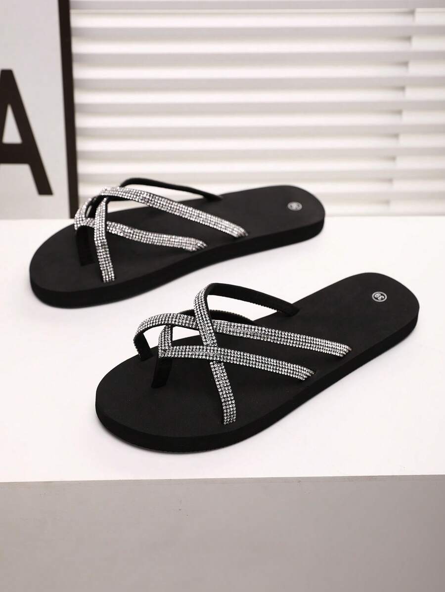 Women's Rhinestone Embellished Flat Casual Slippers