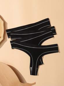4 件套女士字母腰带丁字裤内裤，透气裆部性感提拉内裤 - 黑色 - 查看 2