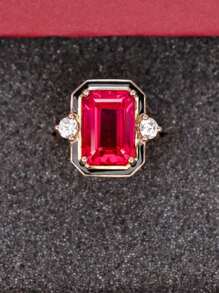 1pc Red Cubic Zirconia Drop Oil Ring, Suitable For Daily Wear For Women