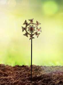 1pc Vibrant Metal Windmill - Double-Sided, Colorful Butterfly & Sunflower Design Outdoor Garden Decor, Perfect For Yard, Patio & Lawn, No Electricity Needed, Outdoor Metal Sculpture Color Windmill Blades - Multicolor - View 10