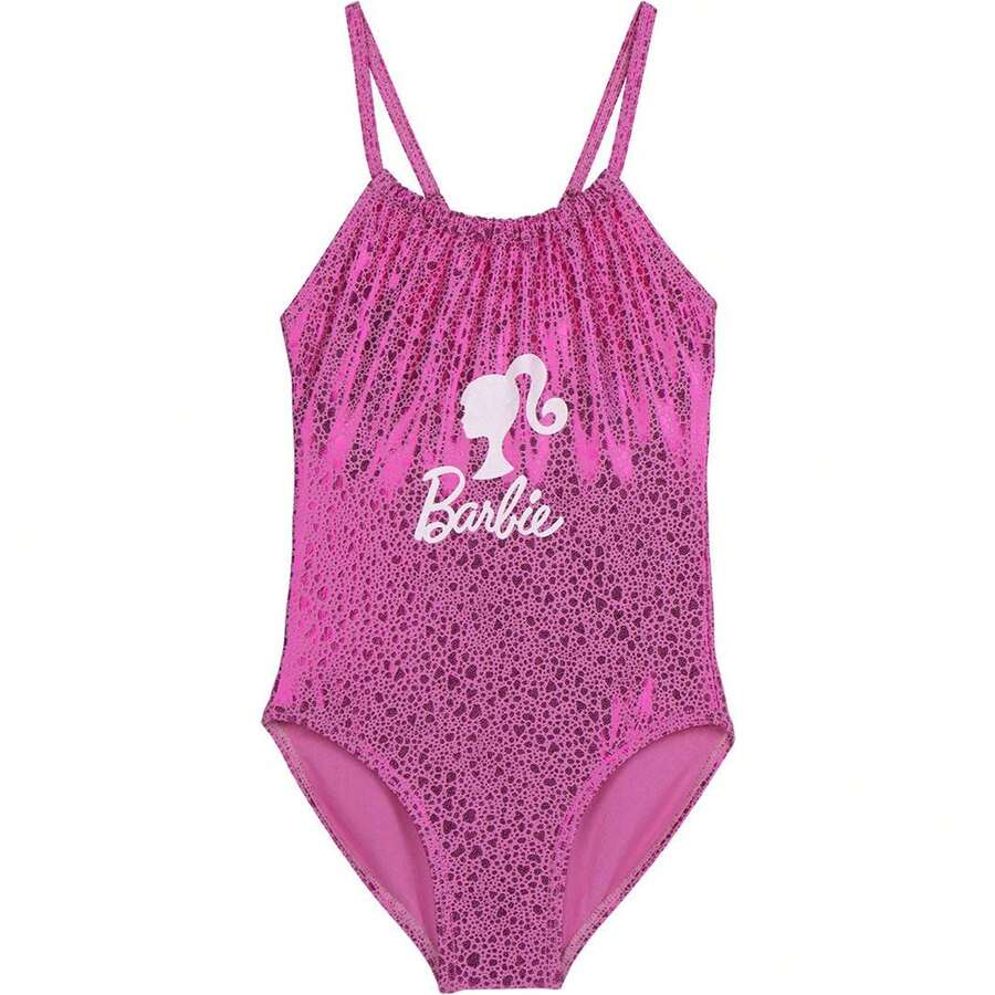 Mattel Barbie Swimsuit For Girls - 1-Piece Children's Swimsuit With Fun Barbie Print - وردي - مشاهدة 1