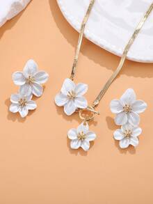 Boho Style Flower Vacation Earrings & Necklace Set, Elegant Big Flower Pendant Jewelry Set, Exaggerated Personalized Accessories Set, Party Gift For Women - Necklace and Earrings Set - View 8