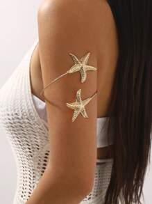 1 pulseira de metal com estrela do mar da moda para mulheres, pulseira ajustável para férias na praia