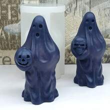 1pc Hold Skull Ghost Scented Candle Mold Diy Take Pumpkin Ghost Silicone Mold For Halloween Atmosphere Decoration - A-White - View 5