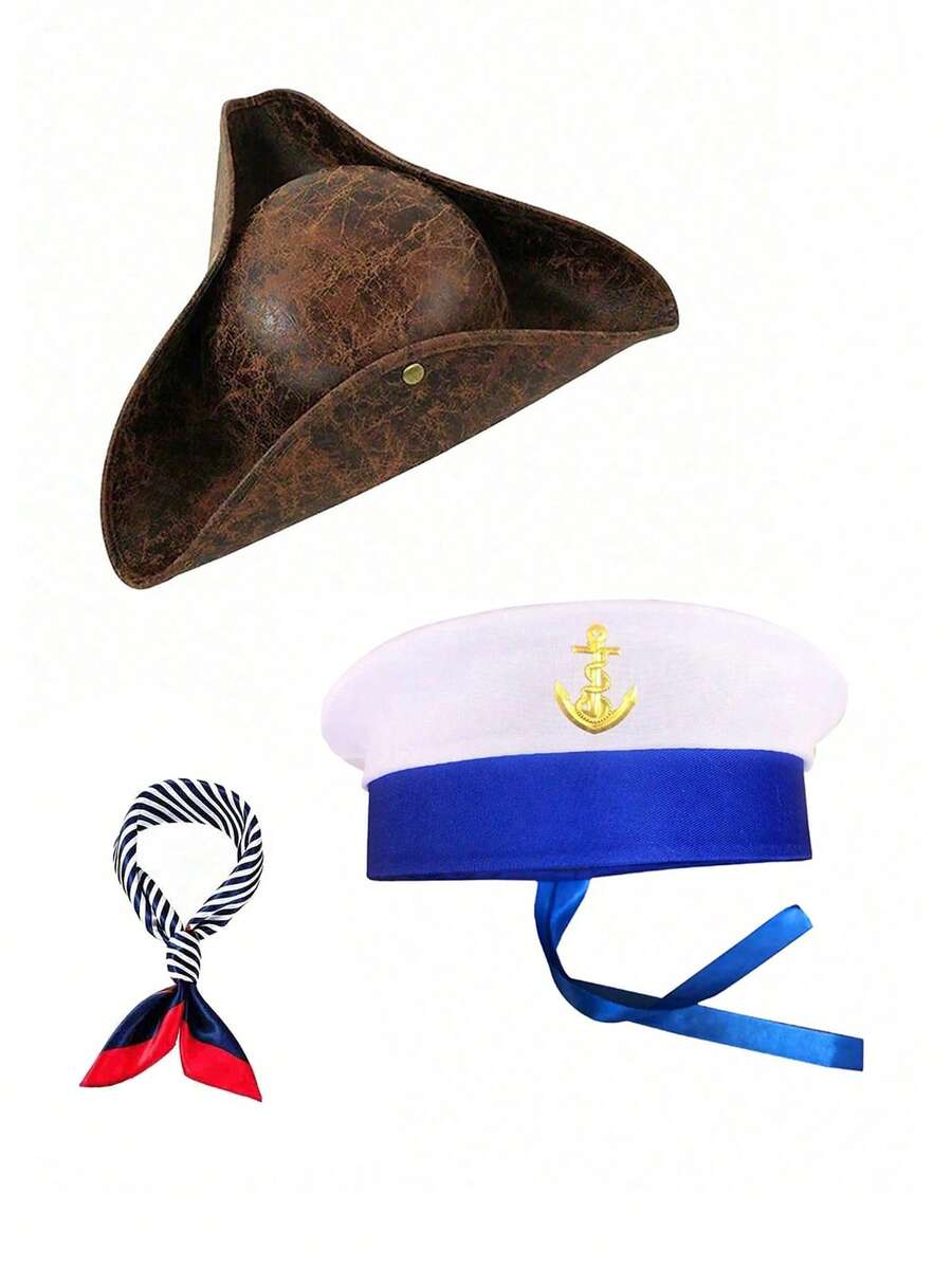 男士海盗帽、海军帽、水手帽、围巾、帽子 7 件/套、服装配饰组合，适合万圣节、情人节、夏季、派对、个性化、性感装扮、海滩、游艇派对、日常穿着
