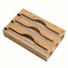 Bamboo Storage Box 2 In 1/3 In 1 Bamboo Storage Box, 1pc Storage Bag Organizer | Multipurpose Fresh-Keeping Bag Box With Cutter, For Fresh-Keeping Film, Aluminum Foil Film And Plastic Bag, Kitchen Organizers Kitchen Accessories 3 In1 Aluminum Foil Plastic Wrap Dispenser With Cutter And Label