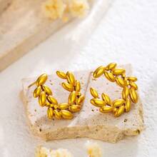 1 套女士不锈钢小麦耳项链和耳环，百搭时尚设计，不变色珠宝礼物 - 金色 - 查看 2