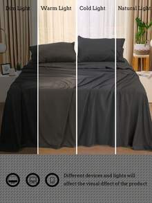 4件套深灰色柔软拉绒床上用品，亲肤舒适，适用于卧室和客房