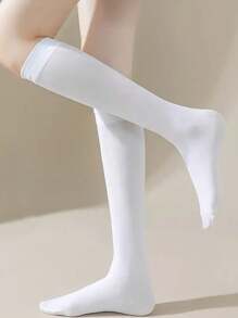 1/2 paire de chaussettes mi-longues ajustées de couleur unie, style scolaire JK, chaussettes de sport, convenant pour une utilisation quotidienne