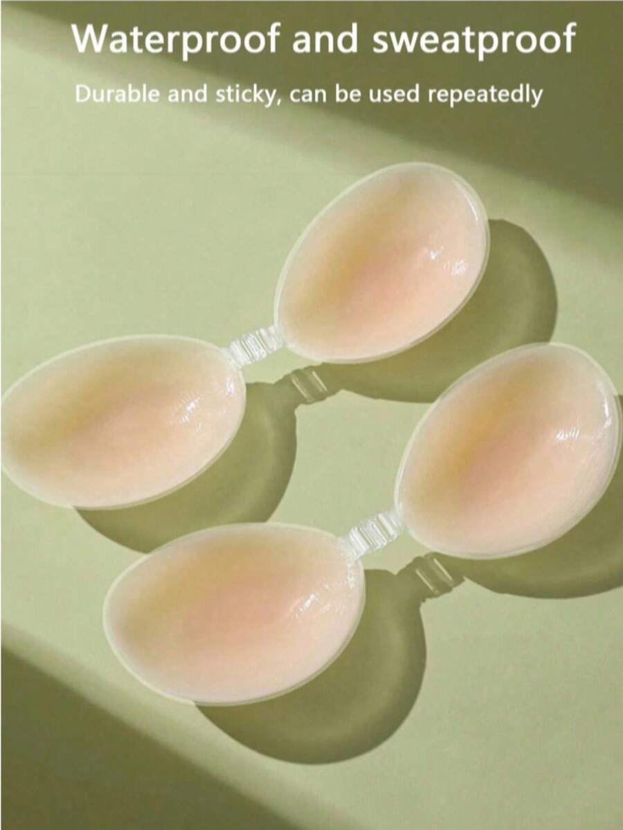 女士隐形无肩带硅胶文胸粘性胸垫，适用于细肩带连衣裙和婚纱，A/B 罩杯加厚胸部增强，夏季聚拢效果，轻薄透气隐形乳贴