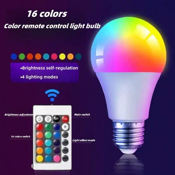 Lâmpada LED arco-íris de 16 cores, 7W/15W/30W, voltagem de 220V, base de parafuso universal E27, controle remoto, barra de luz RGB com mudança de cor, festa de karaokê festiva