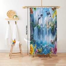 1pc/4pcs Dolphin Waterfall Pattern Multipurpose Bathroom Decor Set Including Waterproof Shower Curtain With 12 Hooks, Anti-Slip Bath Mat, U-Shaped Floor Mat And Round Toilet Lid Cover, Suitable For All Bathroom Scenarios Bathroom Accessories